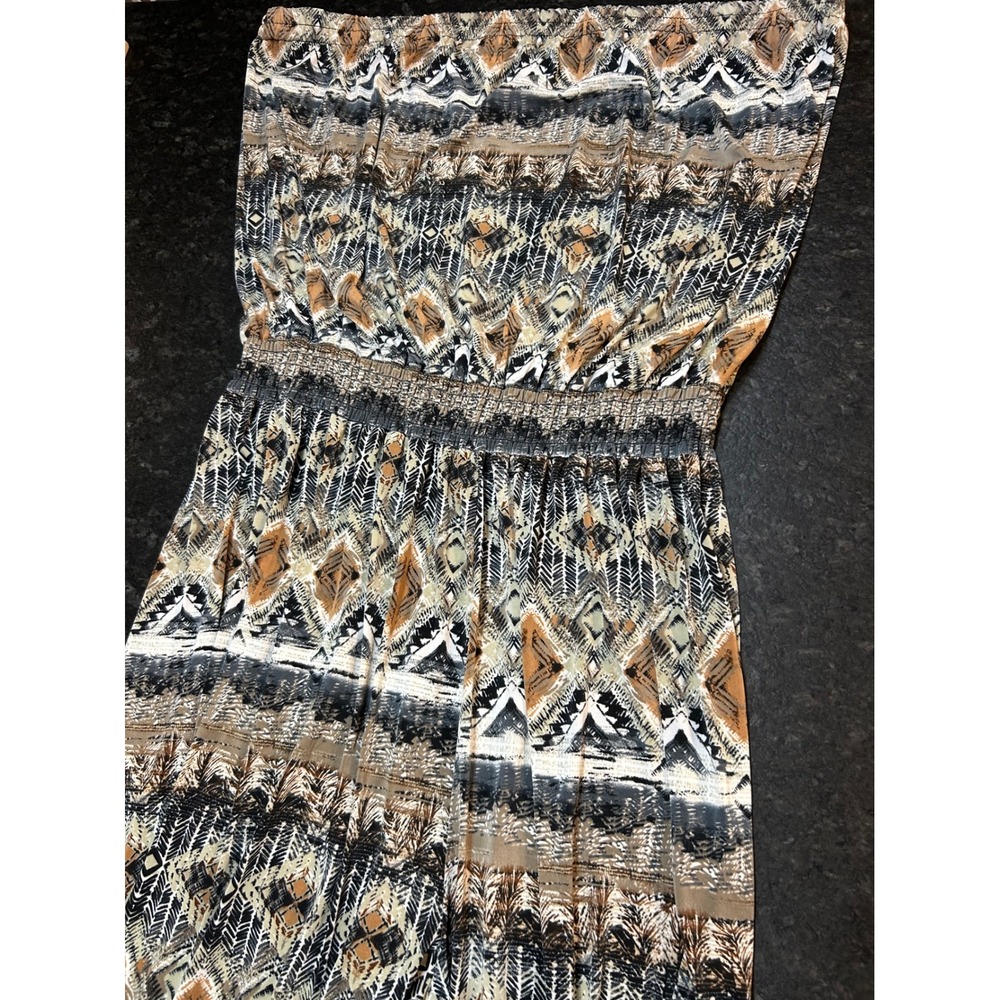 Mlle Gabrielle Womens 3X Jumpsuit Strapless Tribal Geometric Print Smocked Waist - Picture 7 of 12